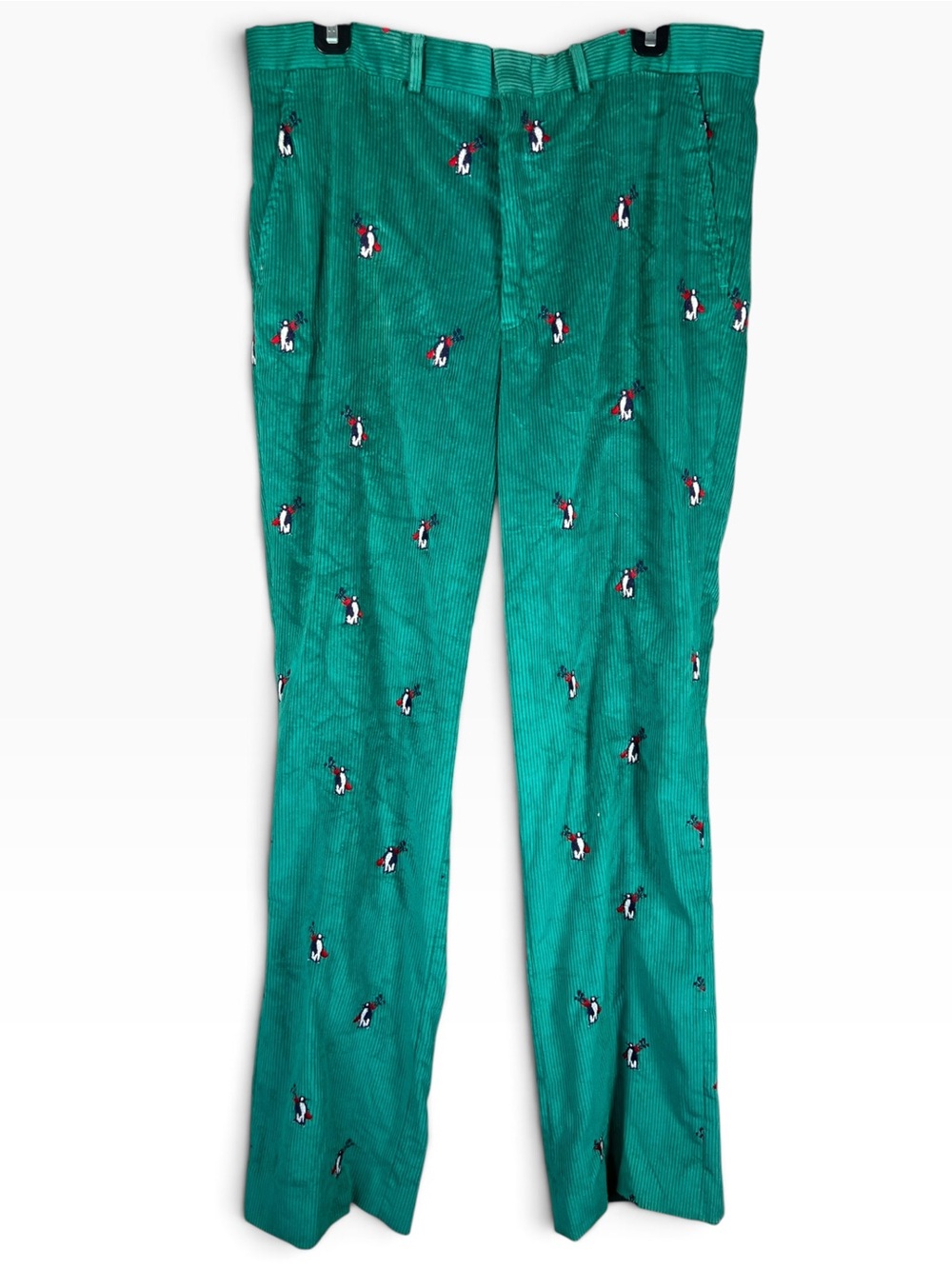 VTG David Brooks Green Corduroy Embroidered Penguin Golf Pants Mens 34x32 Preppy